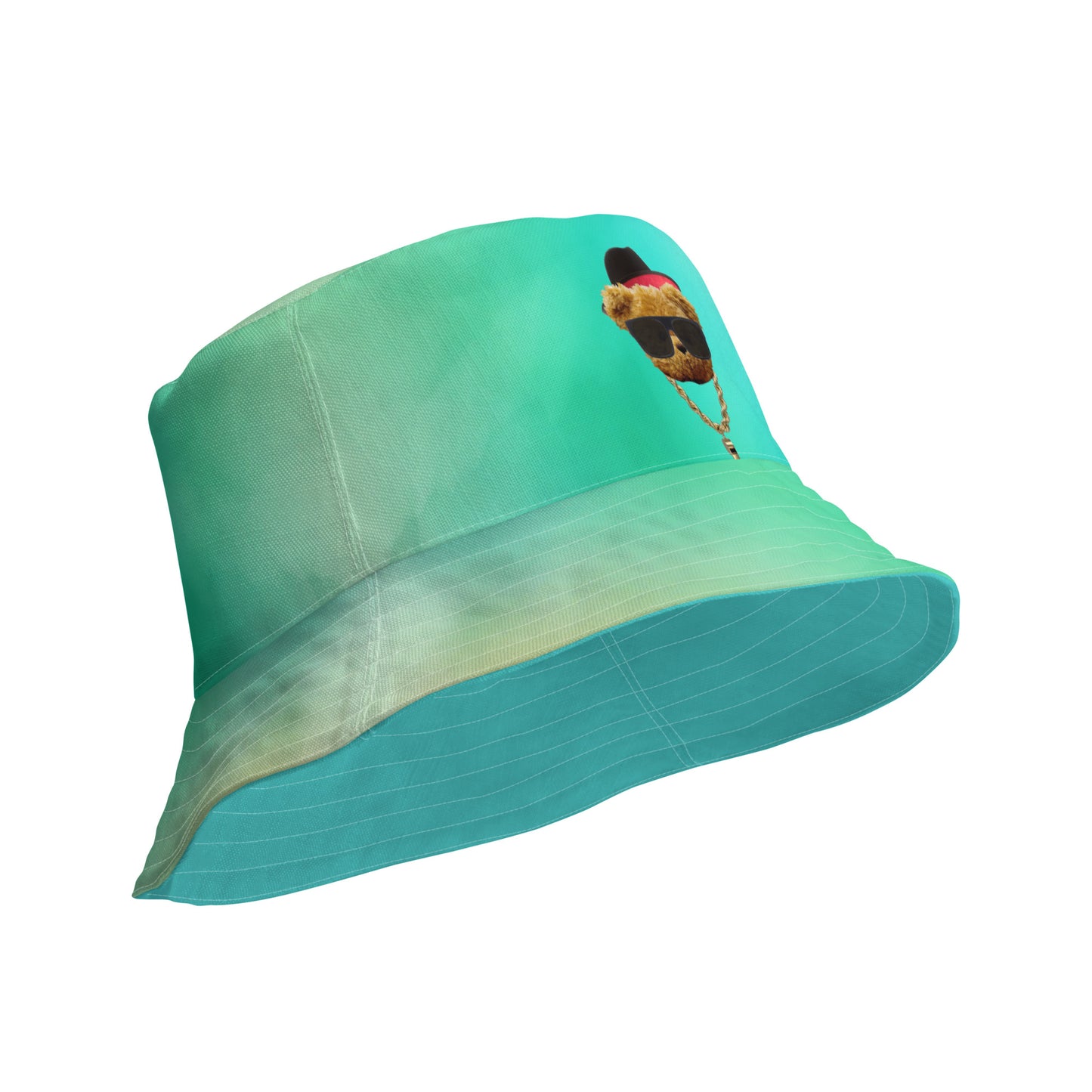 Bear Face Aqua Aura Reversible Bucket Hat (Geared Up Collection)